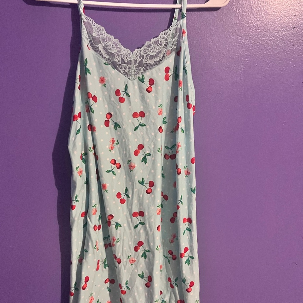 Cherry Print Lace Trim Nightgown